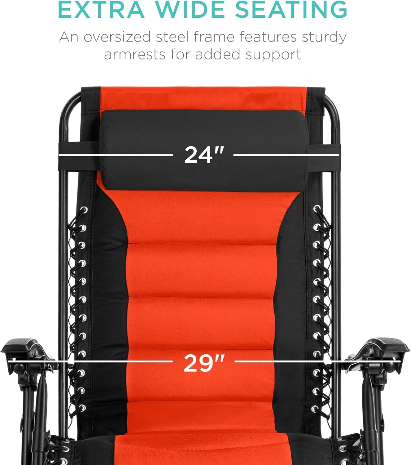 Best Choice Products Oversized Padded Zero Gravity Chair, Folding Outdoor Patio Recliner, XL Anti Gravity Lounger for Backyard w/Headrest, Cup Holder, Side Tray, Polyester Mesh - Black/Orange