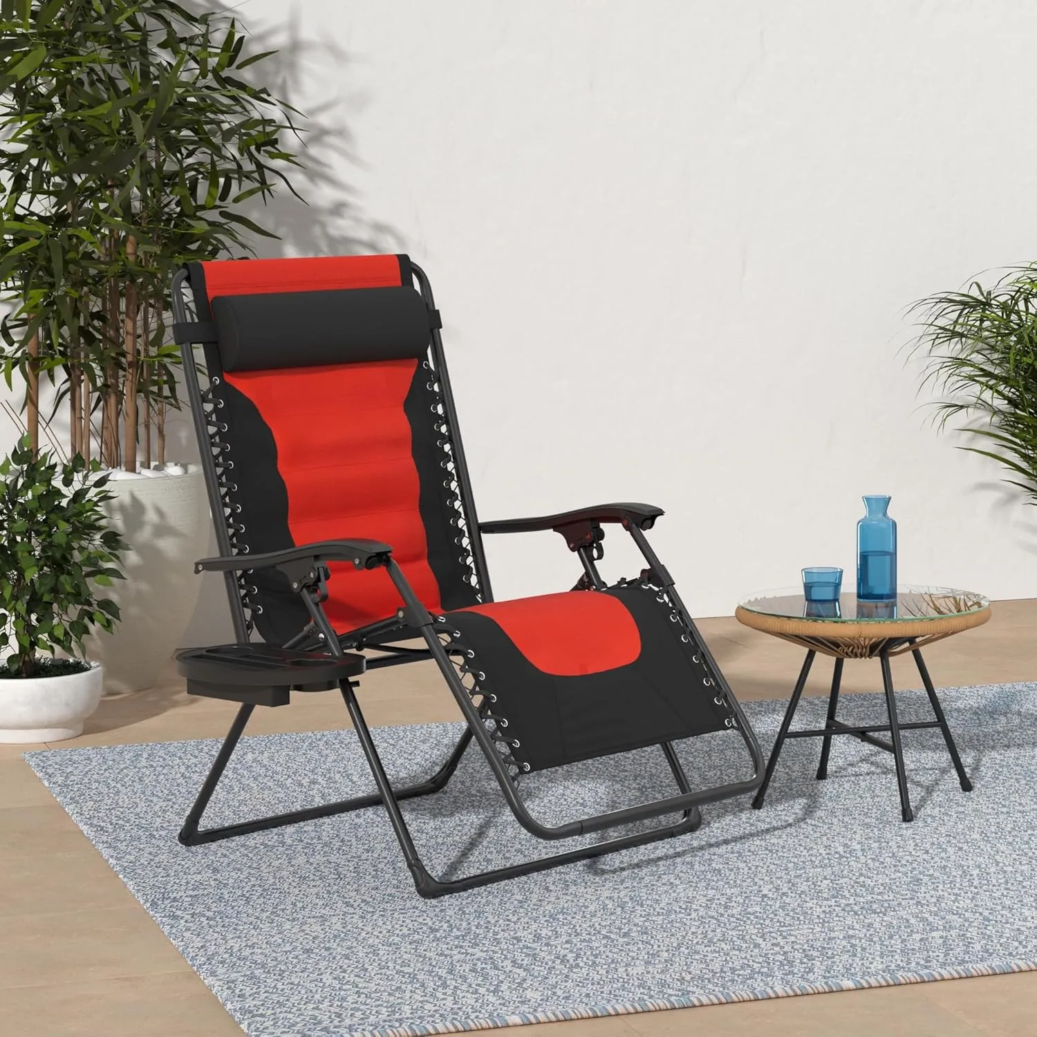 Best Choice Products Oversized Padded Zero Gravity Chair, Folding Outdoor Patio Recliner, XL Anti Gravity Lounger for Backyard w/Headrest, Cup Holder, Side Tray, Polyester Mesh - Black/Orange