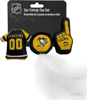 Best Plush CAT Toy NHL Pittsburgh Penguins Complete Set of 3 Piece Cat Toys Filled with Fresh Catnip. Includes: 1 Jersey Cat Toy, 1 Hockey Puck Cat Toy with Feathers & 1#1 Fan Cat Toy. with Team Logo