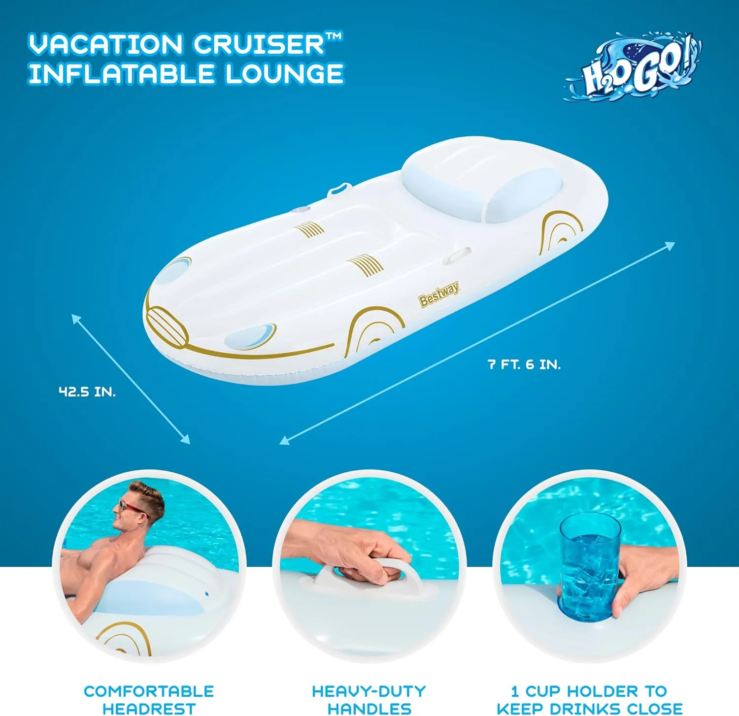 Bestway H2OGO! Deluxe Comfort Plush Pool Floats | Singe and Double Lounges and Loungers for Adults
