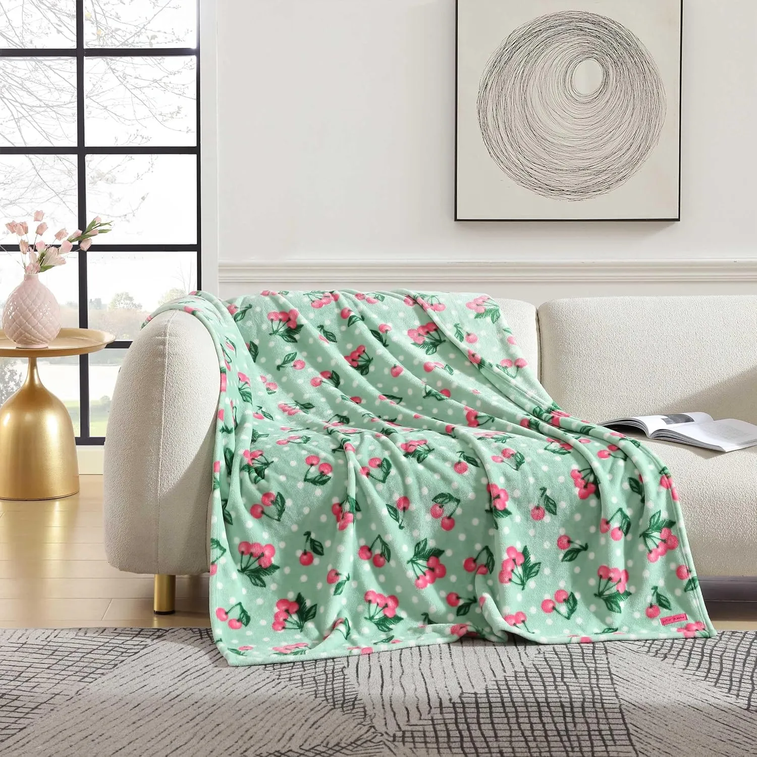 Betsey Johnson - Throw, Ultra-Soft Plush Blanket, Ideal for Couch, Bed, or Lounges (Cherry Dots Green, 50" x 70")