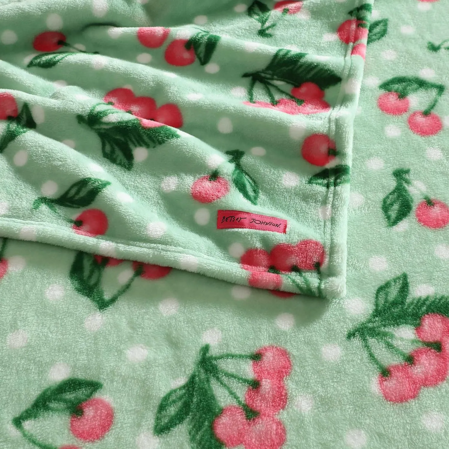 Betsey Johnson - Throw, Ultra-Soft Plush Blanket, Ideal for Couch, Bed, or Lounges (Cherry Dots Green, 50" x 70")