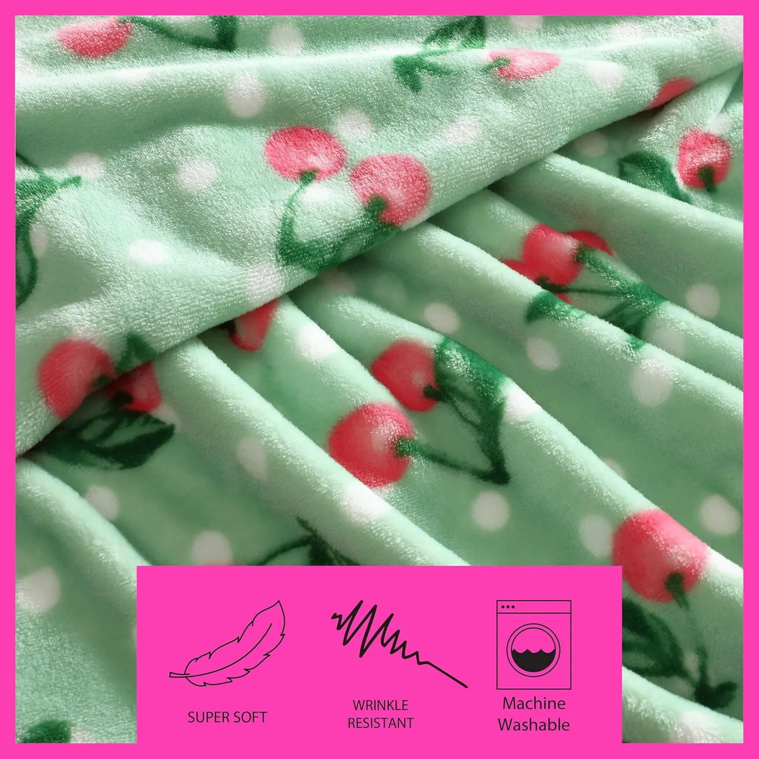 Betsey Johnson - Throw, Ultra-Soft Plush Blanket, Ideal for Couch, Bed, or Lounges (Cherry Dots Green, 50" x 70")
