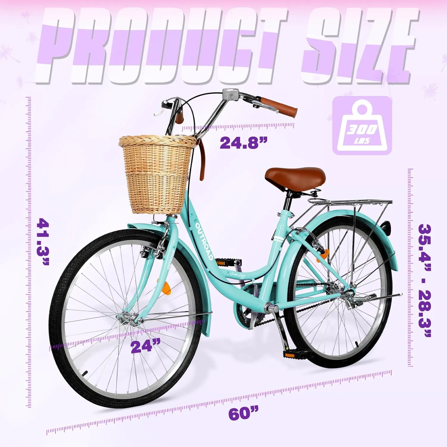 Betterland Beach Cruiser Bike for Women, 24/26 Inch Female Commute Bike, 1 Speed Women Bicycle with Basket, Dual V-Brake, Adjustable Seat, Woman City Bike