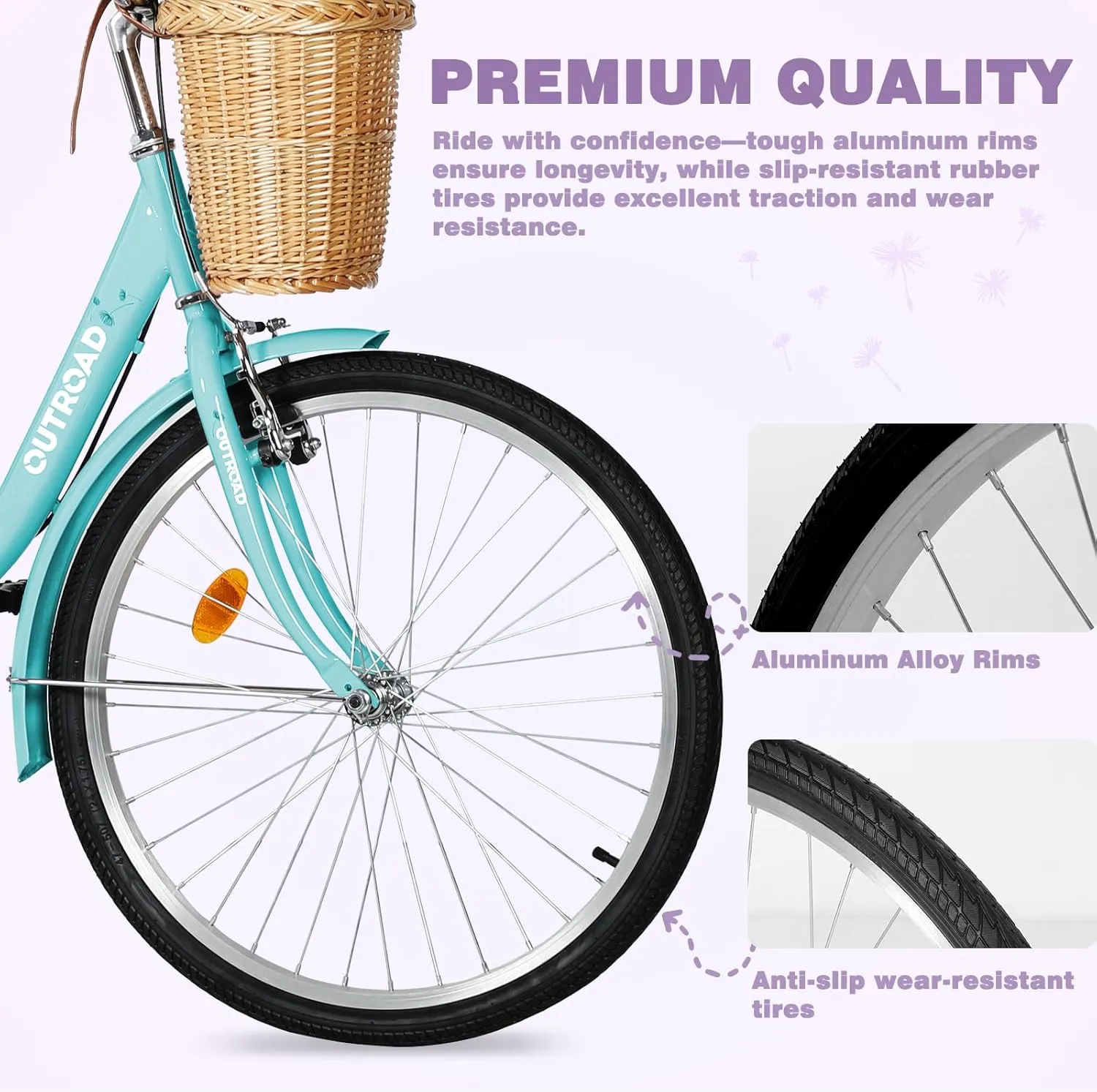 Betterland Beach Cruiser Bike for Women, 24/26 Inch Female Commute Bike, 1 Speed Women Bicycle with Basket, Dual V-Brake, Adjustable Seat, Woman City Bike