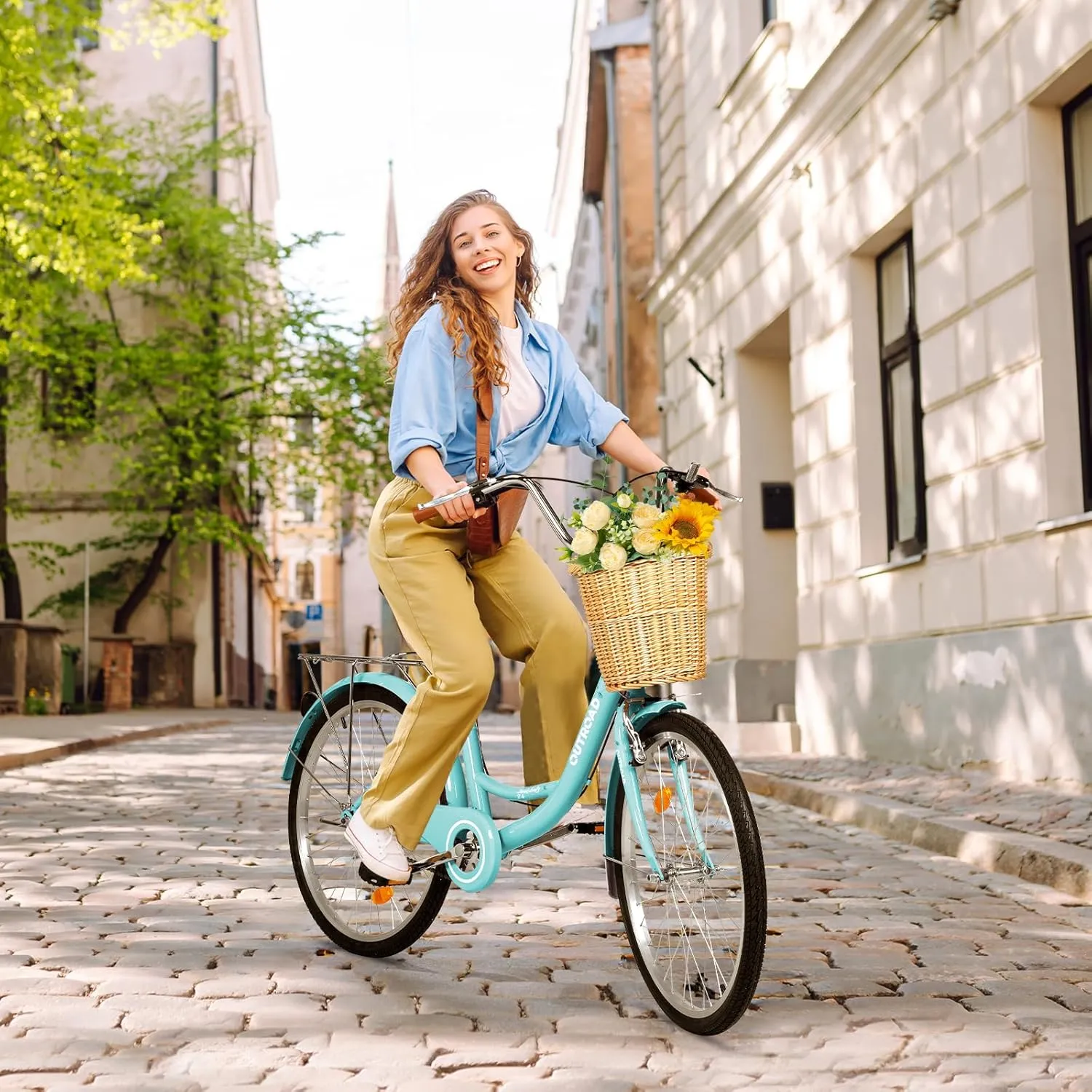 Betterland Beach Cruiser Bike for Women, 24/26 Inch Female Commute Bike, 1 Speed Women Bicycle with Basket, Dual V-Brake, Adjustable Seat, Woman City Bike