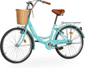 Betterland Beach Cruiser Bike for Women, 24/26 Inch Female Commute Bike, 1 Speed Women Bicycle with Basket, Dual V-Brake, Adjustable Seat, Woman City Bike