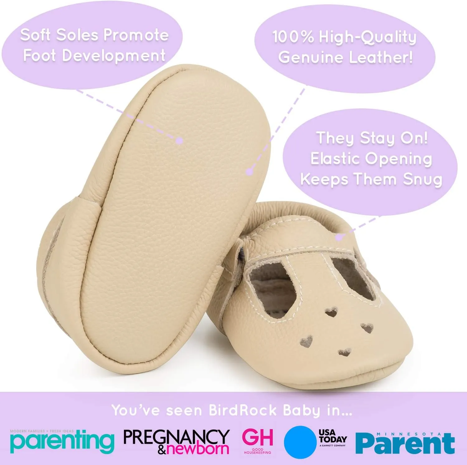 BirdRock Baby Mary Jane Moccasins - Genuine Leather Soft Sole Baby Girl Shoes for Newborns, Infants, Babies, and Toddlers