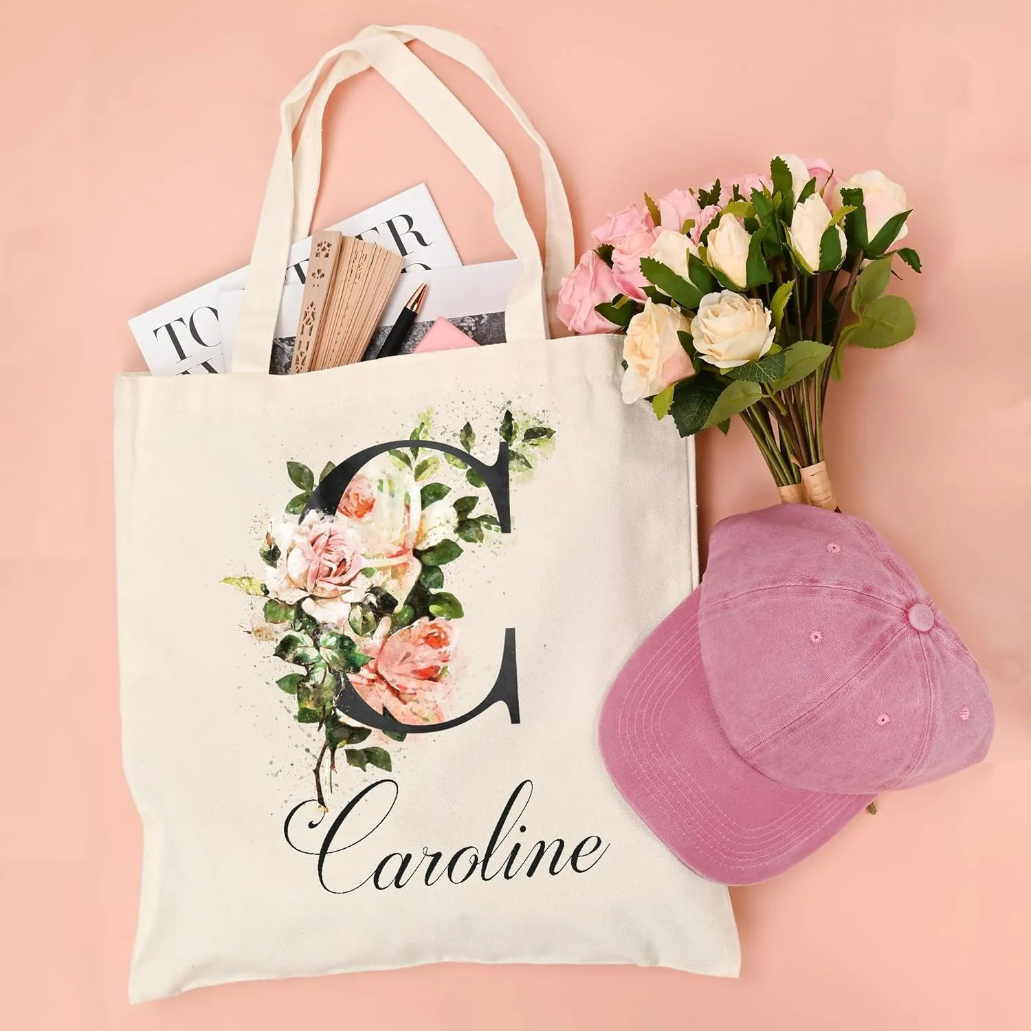 BJZLWJ Personalized Canvas Bags for Women, Custom Present Bag w/Name Text, Suitable for Wedding, Birthday, Beach, Holiday