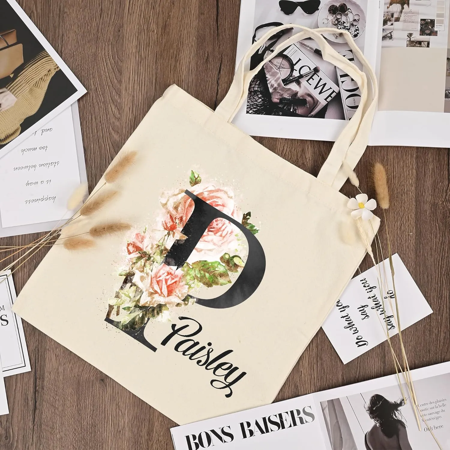 BJZLWJ Personalized Canvas Bags for Women, Custom Present Bag w/Name Text, Suitable for Wedding, Birthday, Beach, Holiday