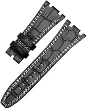 Black 28mm AP Leather Watch Band Strap Fits for Audemars Piguet Royal Oak Offshore