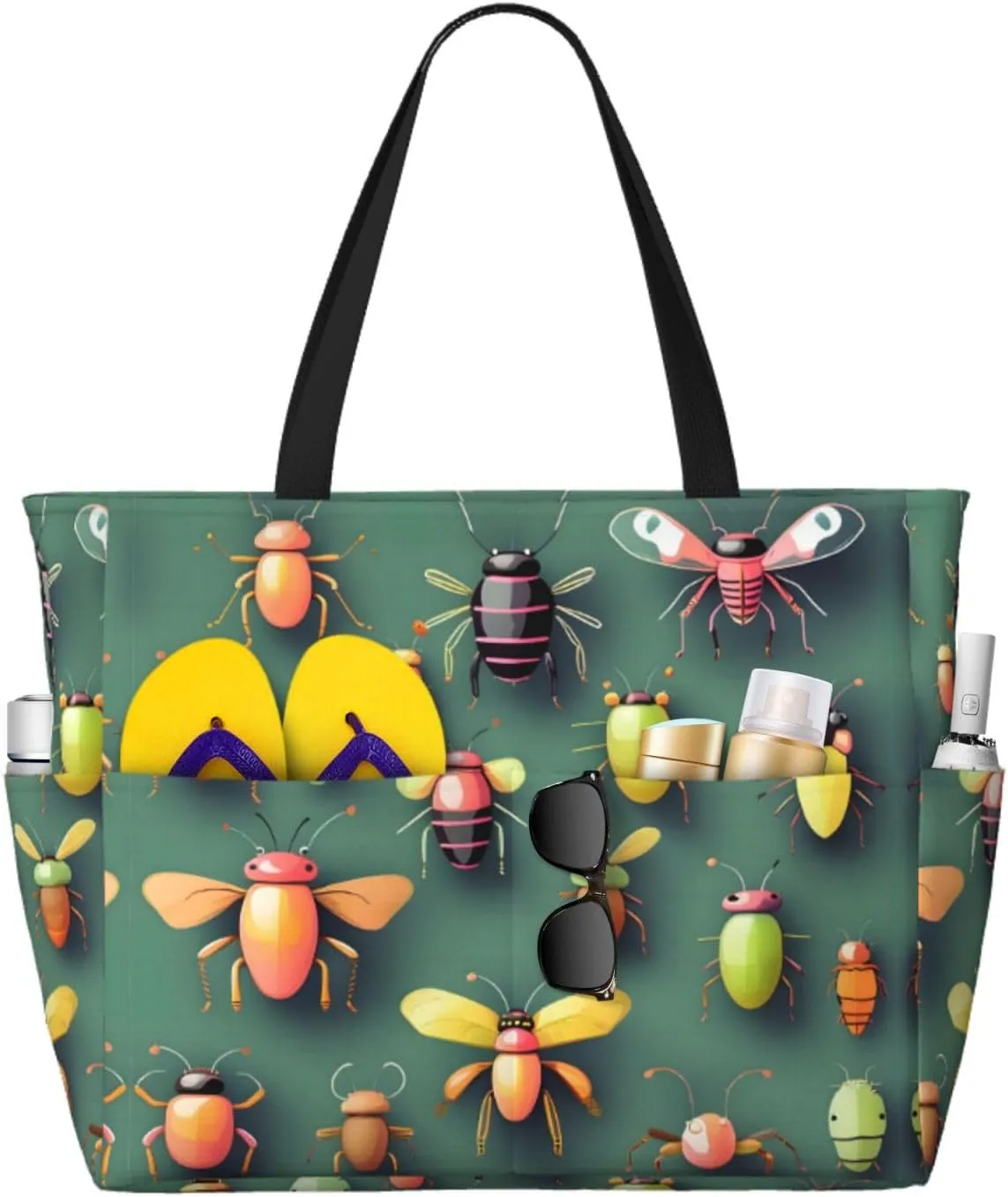 Black And White Lines Spacious Large Capacity Beach Travel Bag - Foldable Beach Bag Tote Bag With Zipper