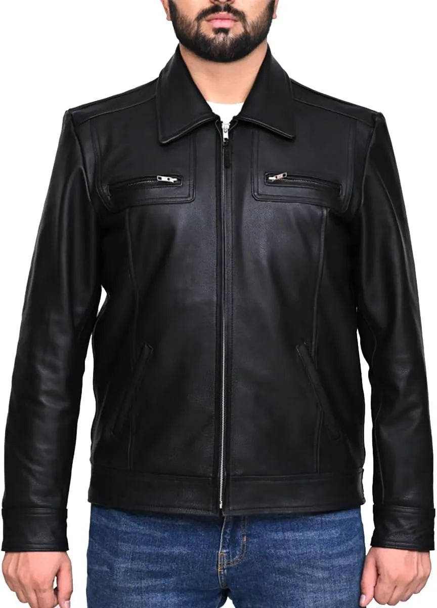 Black Genuine Cowhide Casual Leather Jacket for Men | Classic Style Jacket with a Clean Subtle Look