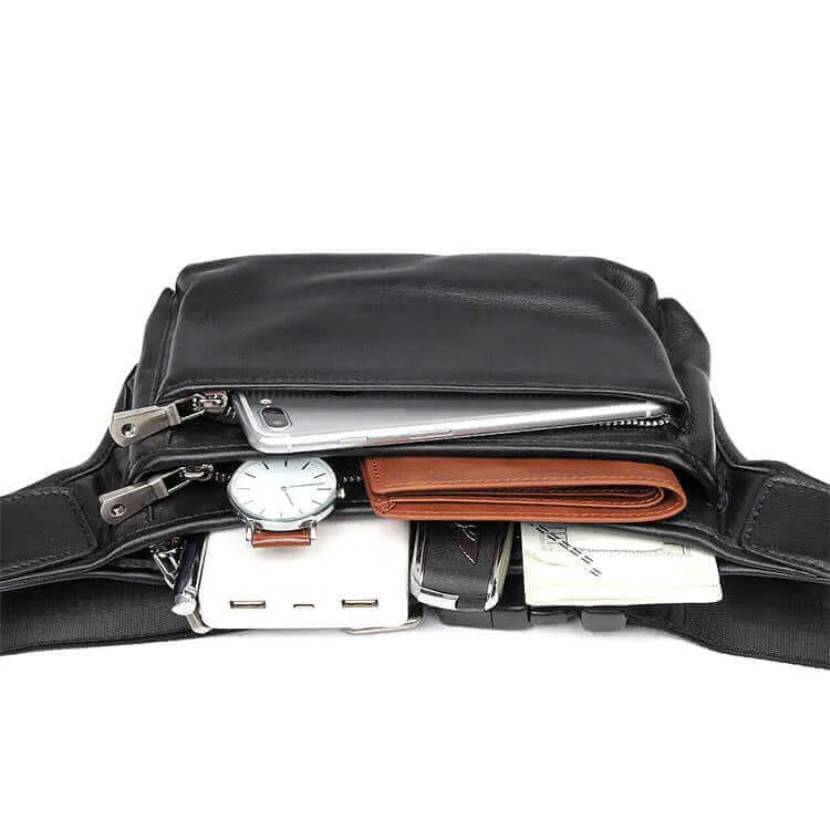Black Leather Waist Bag | Multi-Functional Bum Bag NZ