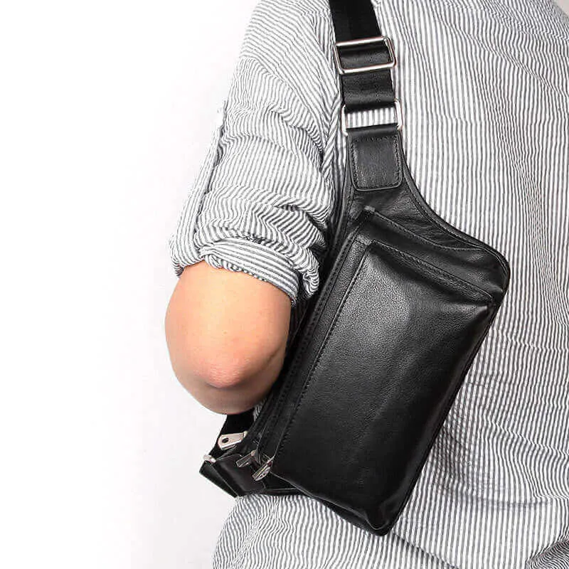 Black Leather Waist Bag | Multi-Functional Bum Bag NZ