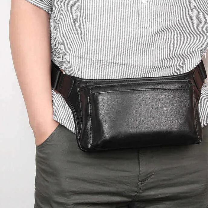 Black Leather Waist Bag | Multi-Functional Bum Bag NZ