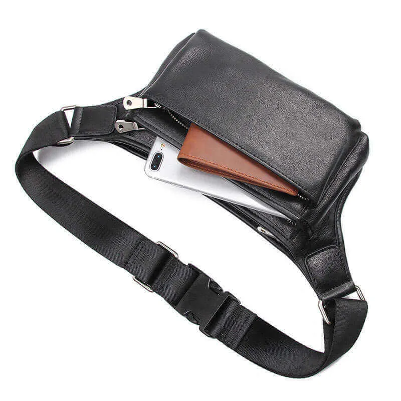 Black Leather Waist Bag | Multi-Functional Bum Bag NZ