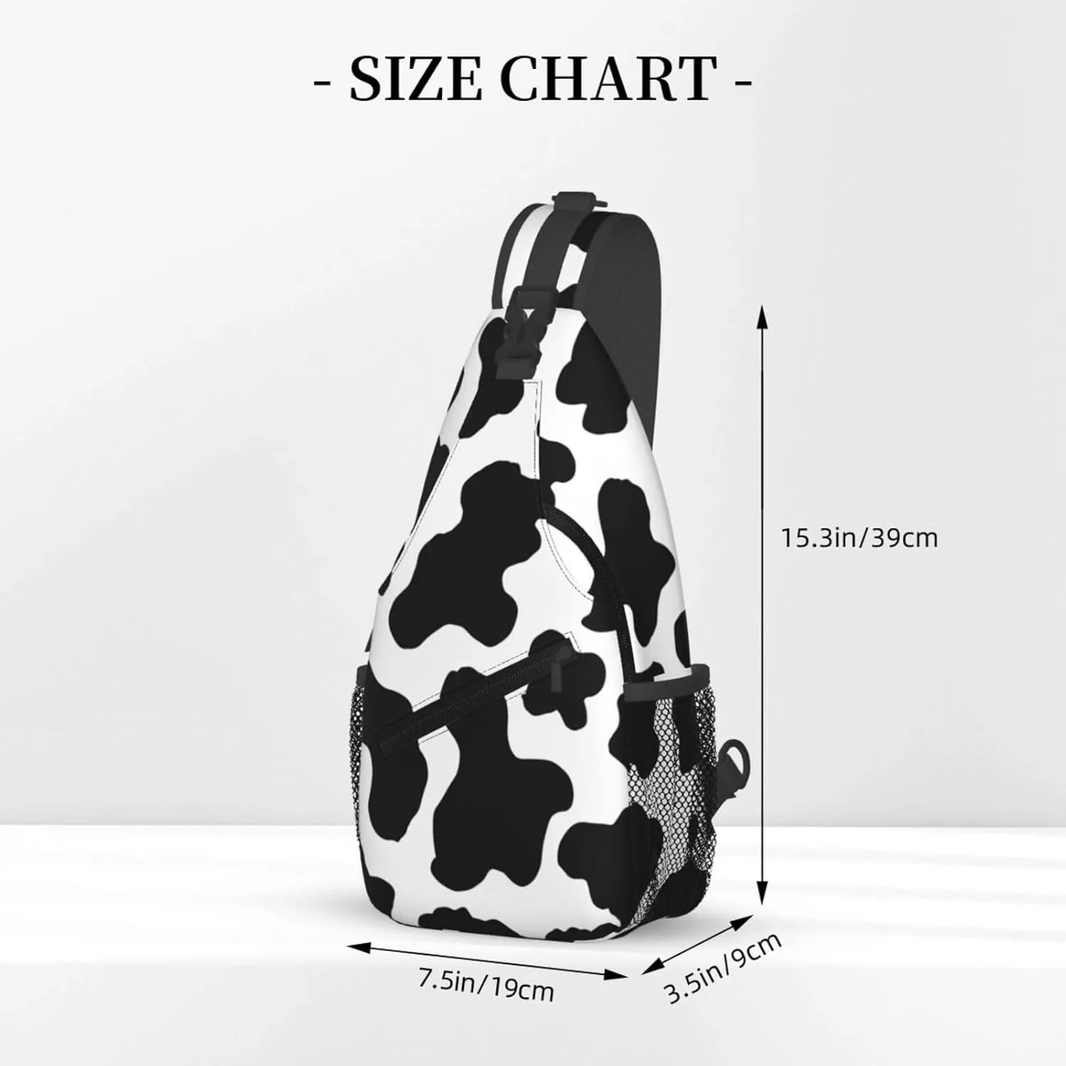 Black White Cow Print Aesthetic Crossbody Bag Cross Chest Bag Adjustable Sling Backpack Sports Gym Shoulder Bags Travel Cycling Daypack Diagonally Casual Rucksack