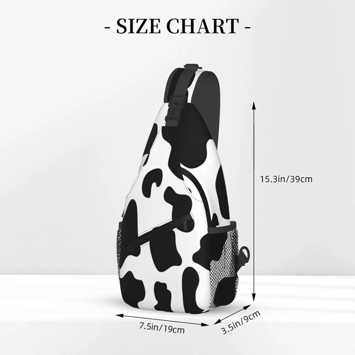 Black White Cow Spots Print Crossbody Bag Cross Chest Bag Adjustable Sling Backpack Sports Gym Shoulder Bags Travel Cycling Daypack Diagonally Casual Rucksack