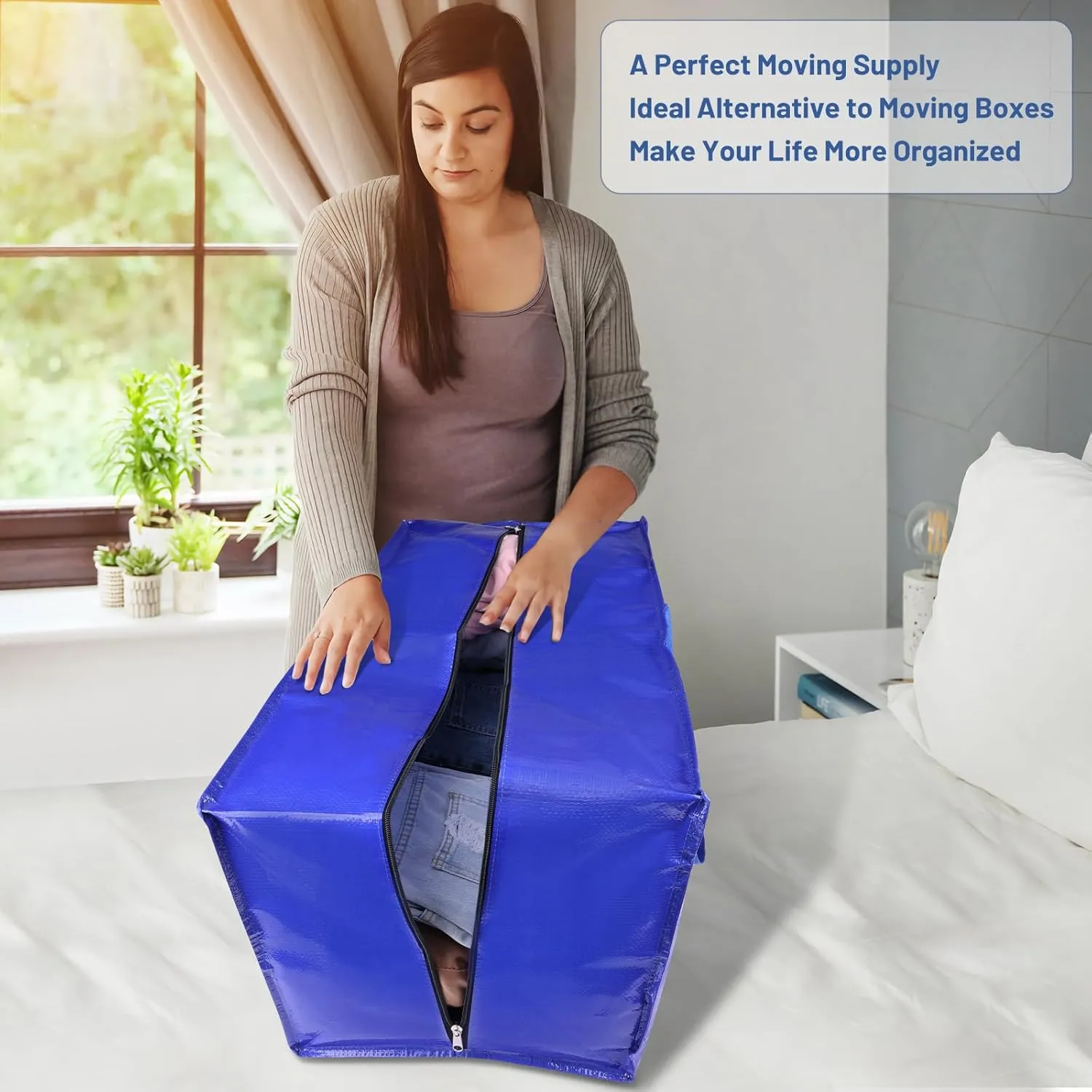BlissTotes Moving Bags, Heavy Duty Moving Supplies & Storage Bags, Extra Large Packing Bags, Boxes with Tag Pockets, Collapsible Fold Flat Storage Totes, Alternative to Box and Bin, 93L, 6 Packs