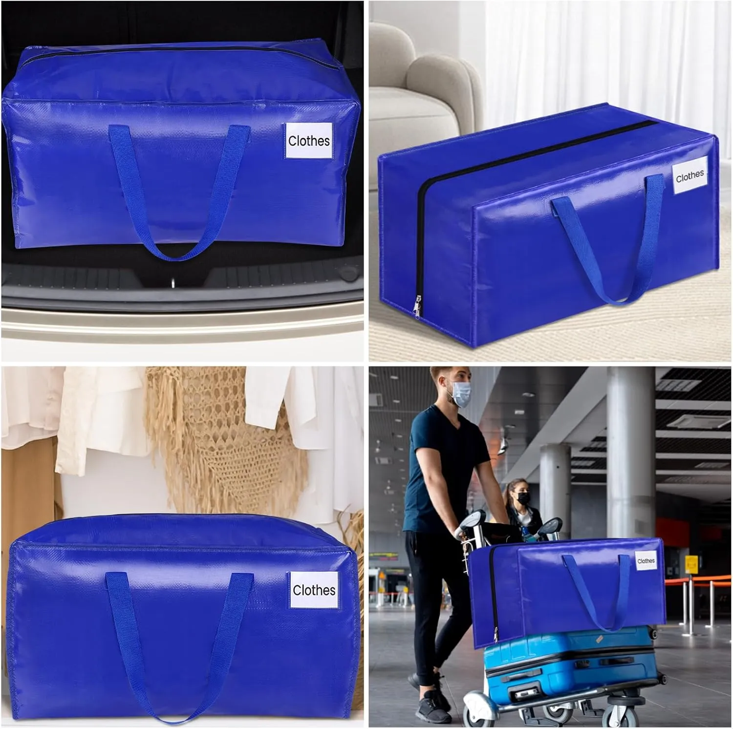 BlissTotes Moving Bags, Heavy Duty Moving Supplies & Storage Bags, Extra Large Packing Bags, Boxes with Tag Pockets, Collapsible Fold Flat Storage Totes, Alternative to Box and Bin, 93L, 6 Packs