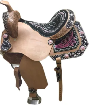 BNB International Western Barrel Racing Horse Saddles Trail Equestrian Pony & Adult Classic Quality Premium Leather for Horse Riding Size:10-18 inches Seat Available BRL304