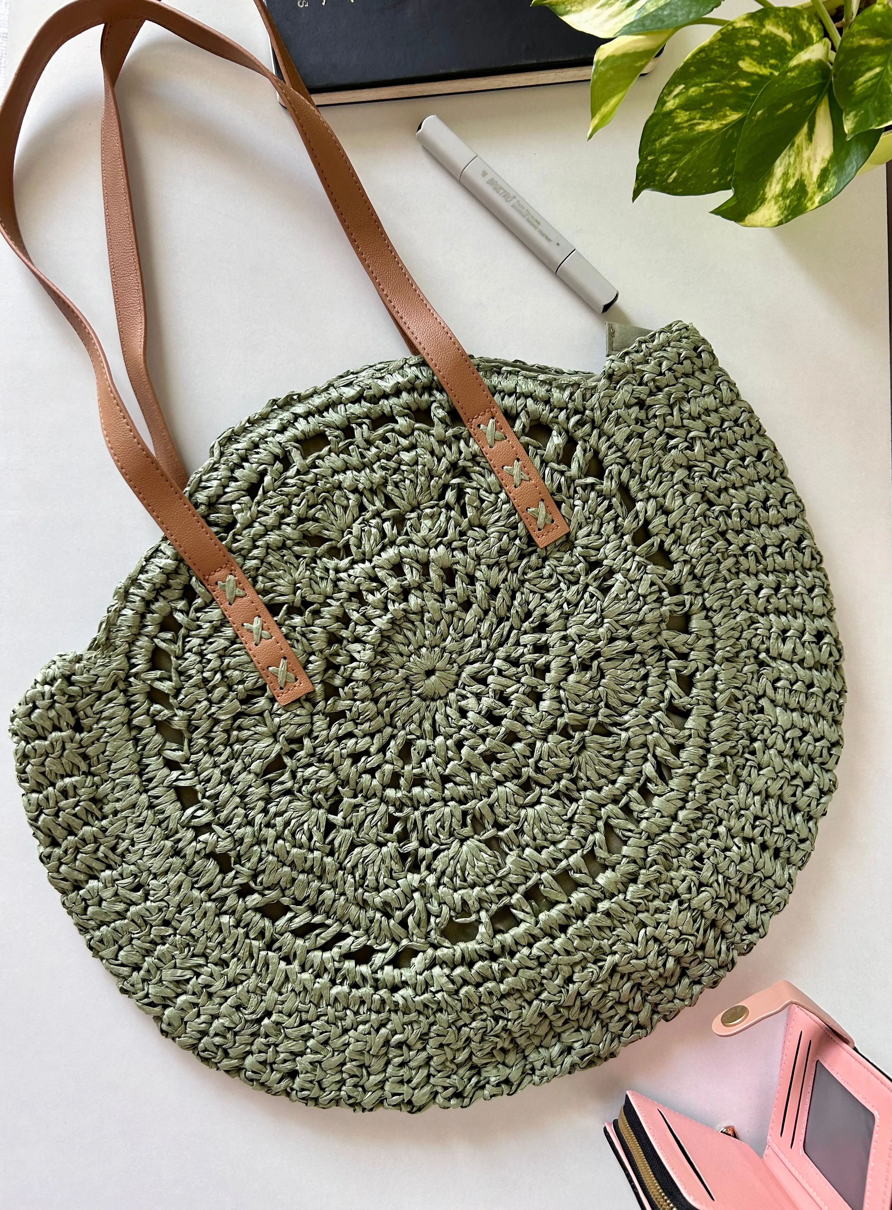 Bohemian round woven handbag