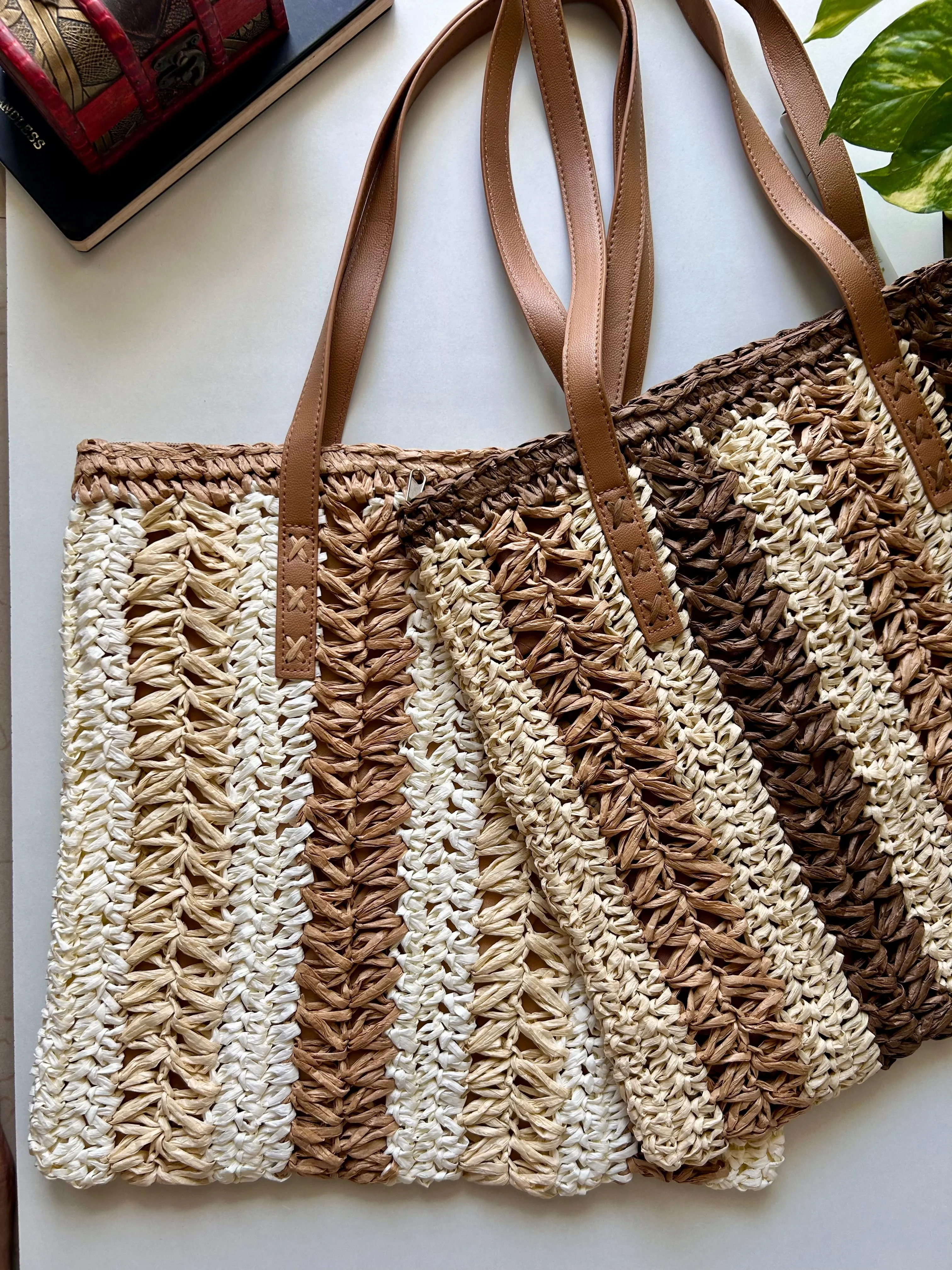 Bohemian stripe woven handbag