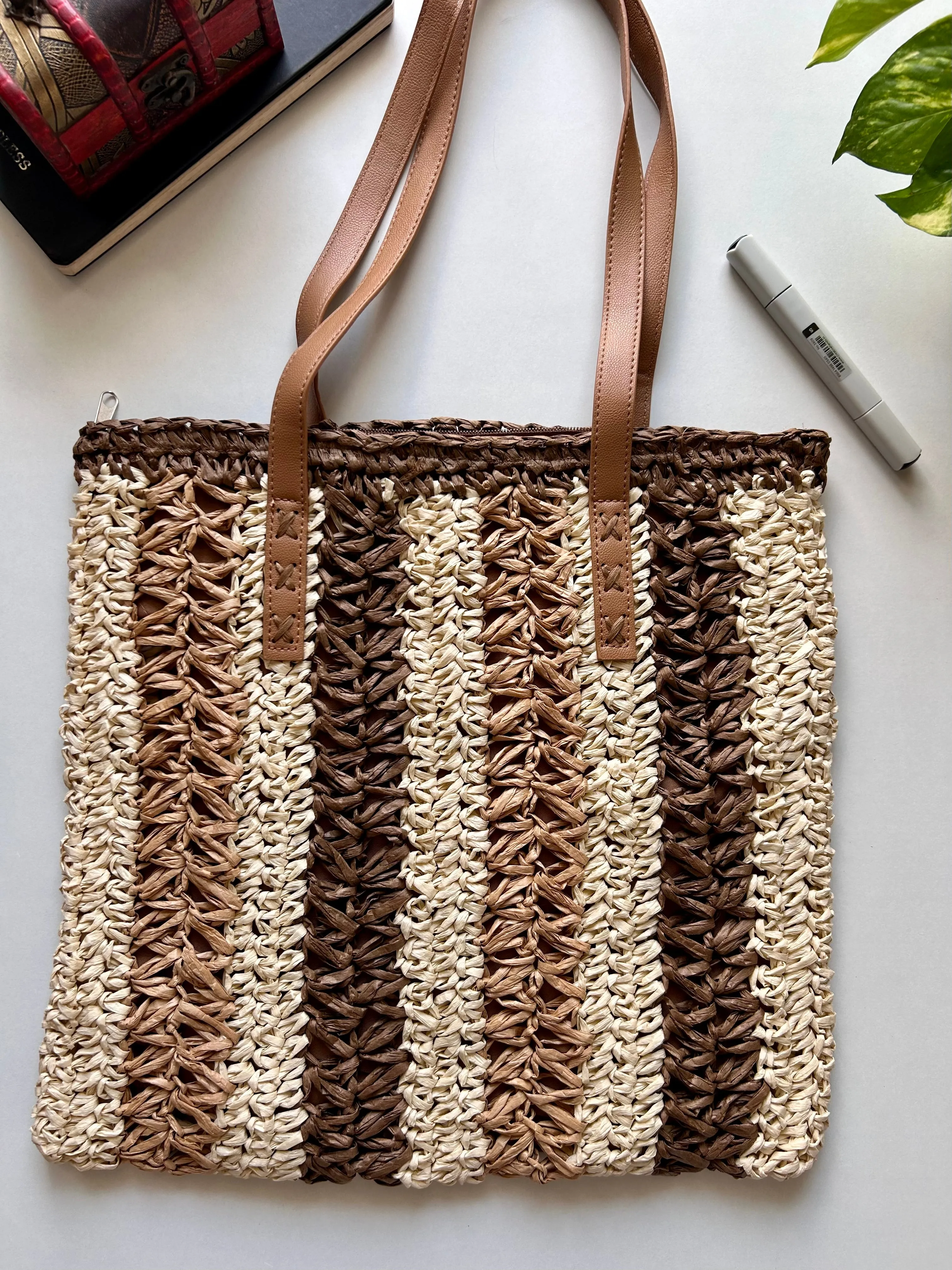 Bohemian stripe woven handbag
