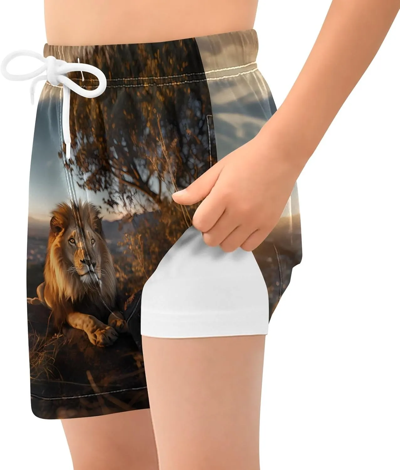 Bolaz Toddler Boys Swimwear Swim Trunks with Compression Liner 4T Lion Grasslands