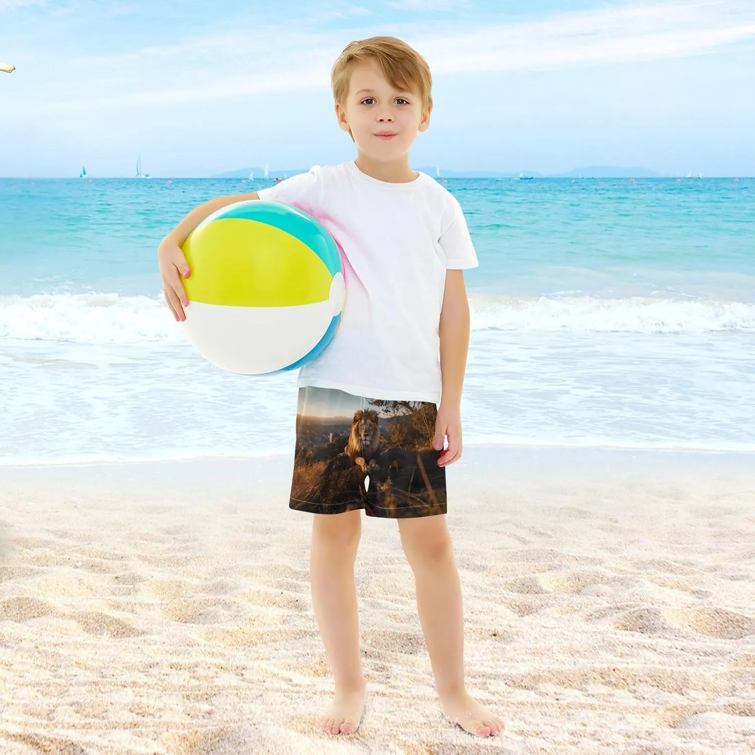Bolaz Toddler Boys Swimwear Swim Trunks with Compression Liner 4T Lion Grasslands