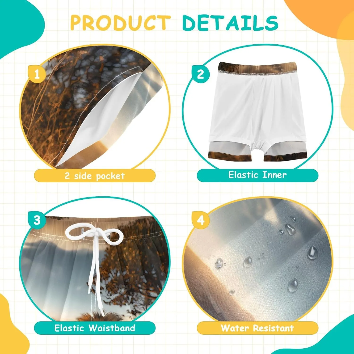 Bolaz Toddler Boys Swimwear Swim Trunks with Compression Liner 4T Lion Grasslands