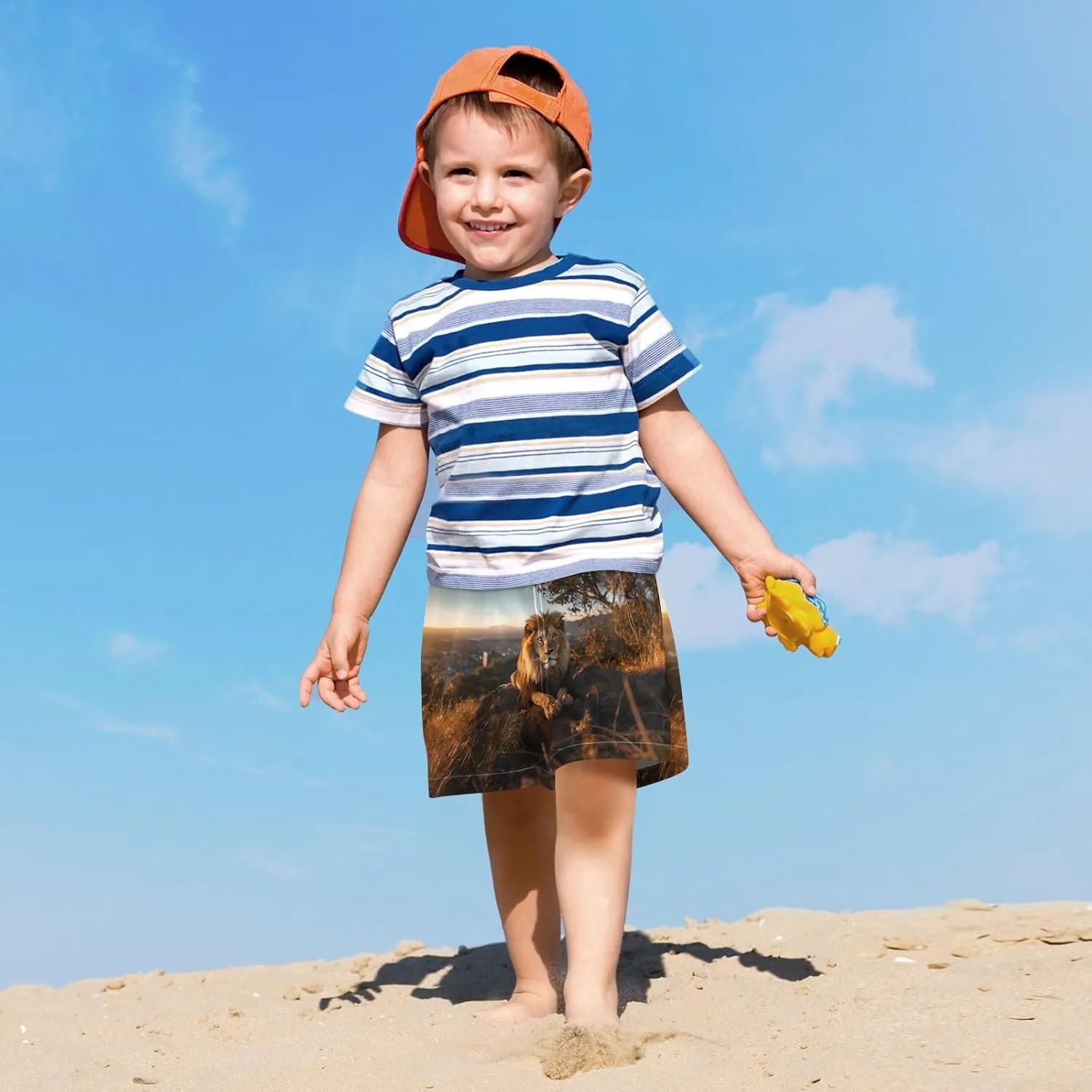 Bolaz Toddler Boys Swimwear Swim Trunks with Compression Liner 4T Lion Grasslands