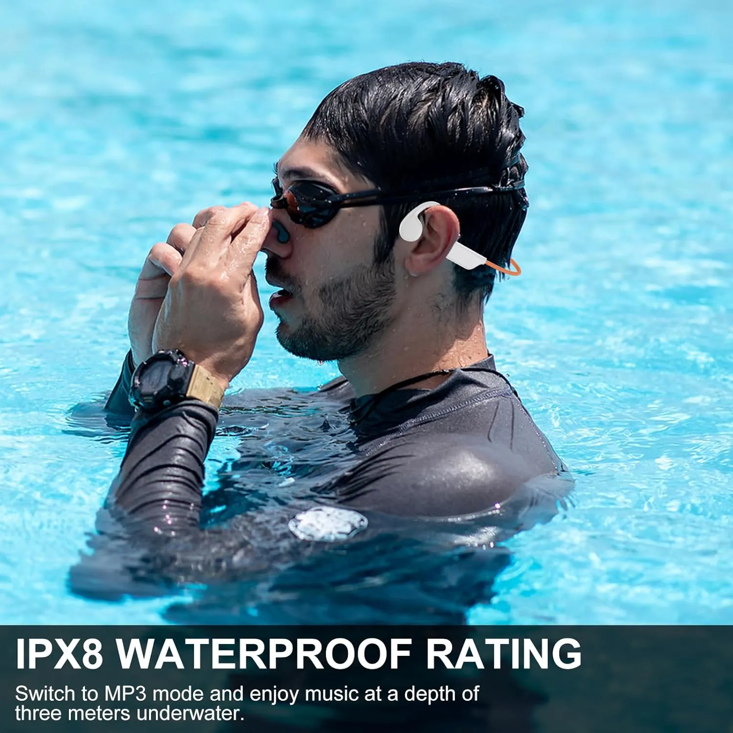 Bone Conduction Swimming Headphones,Wireless IPX8 Waterproof Open-Ear Headphone/Earphones, 32G Underwater Headset/Earbuds, Sports, Swimming, Diving