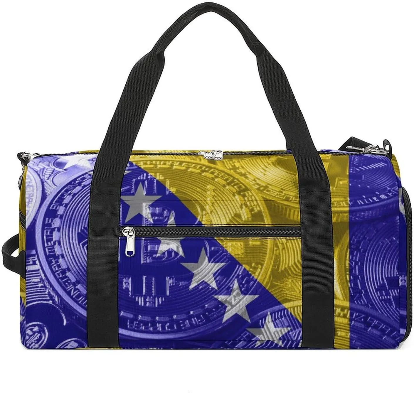 Bosnia Herzegovina Flag Bitcoin Gym Duffel Bag Waterproof with Shoe Compartment for Sports