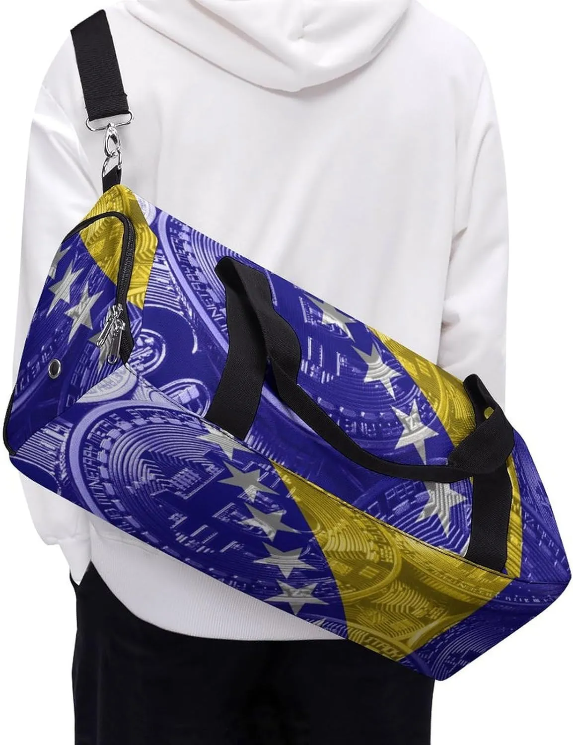 Bosnia Herzegovina Flag Bitcoin Gym Duffel Bag Waterproof with Shoe Compartment for Sports