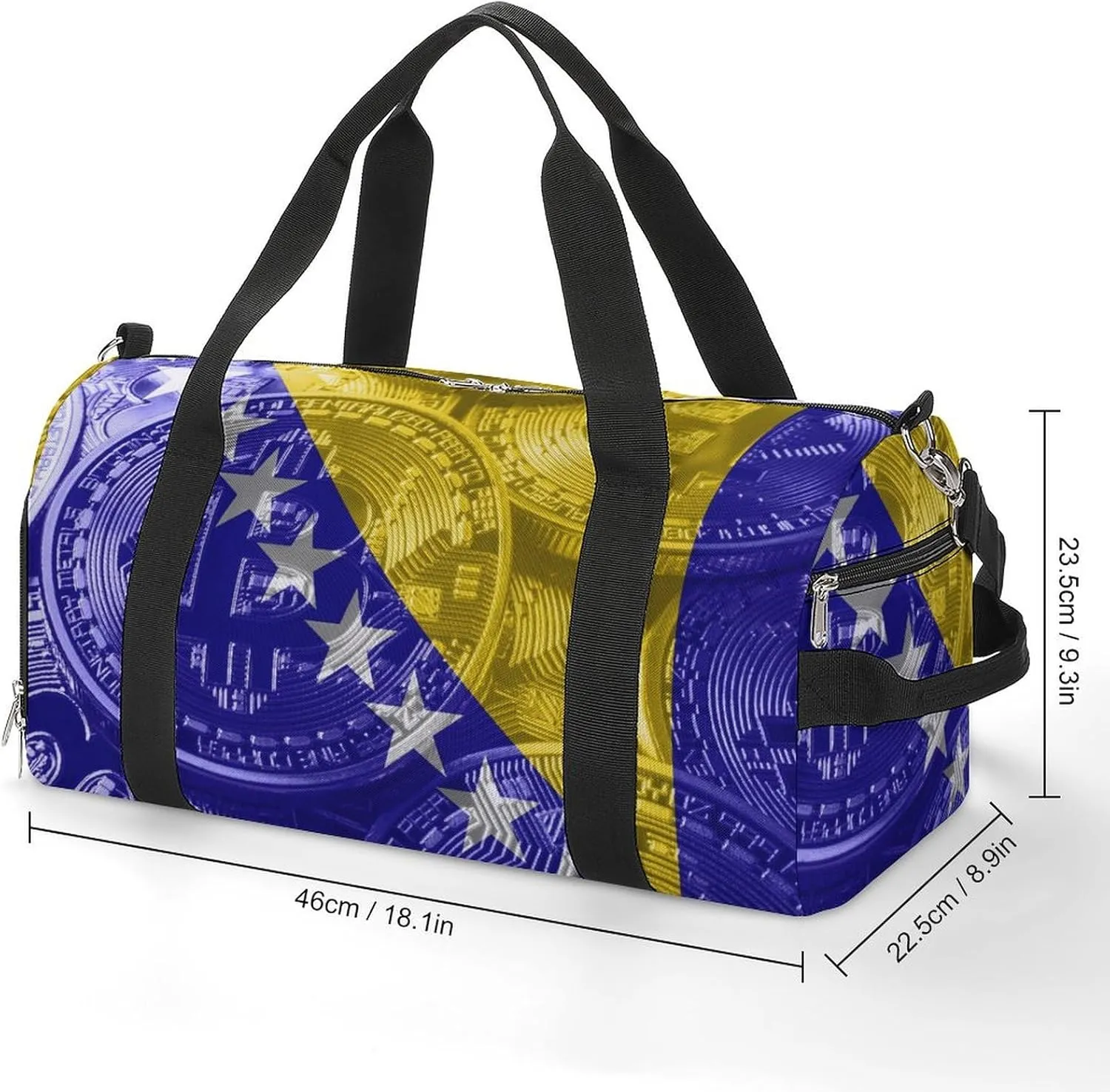 Bosnia Herzegovina Flag Bitcoin Gym Duffel Bag Waterproof with Shoe Compartment for Sports