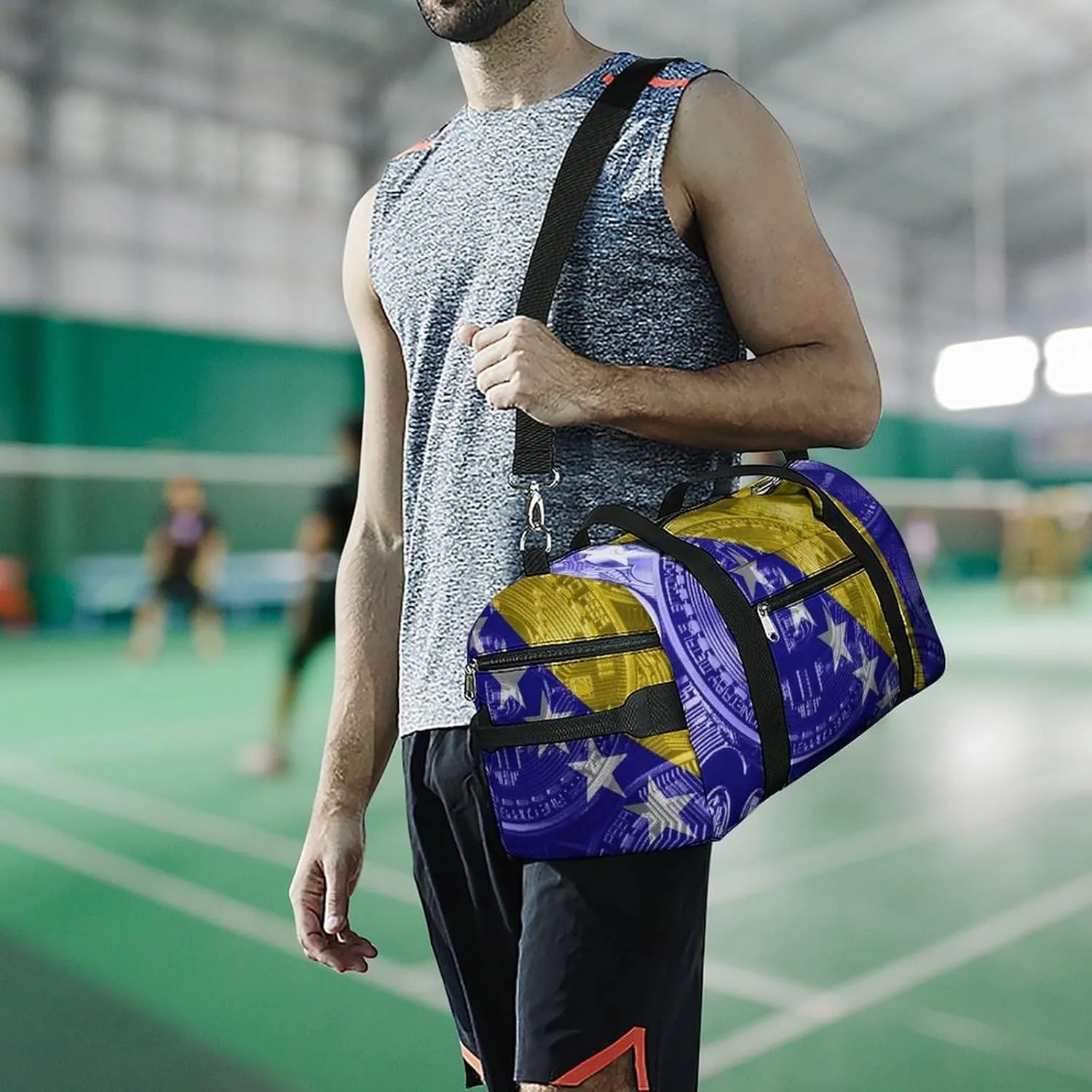 Bosnia Herzegovina Flag Bitcoin Gym Duffel Bag Waterproof with Shoe Compartment for Sports