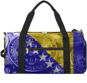 Bosnia Herzegovina Flag Bitcoin Gym Duffel Bag Waterproof with Shoe Compartment for Sports