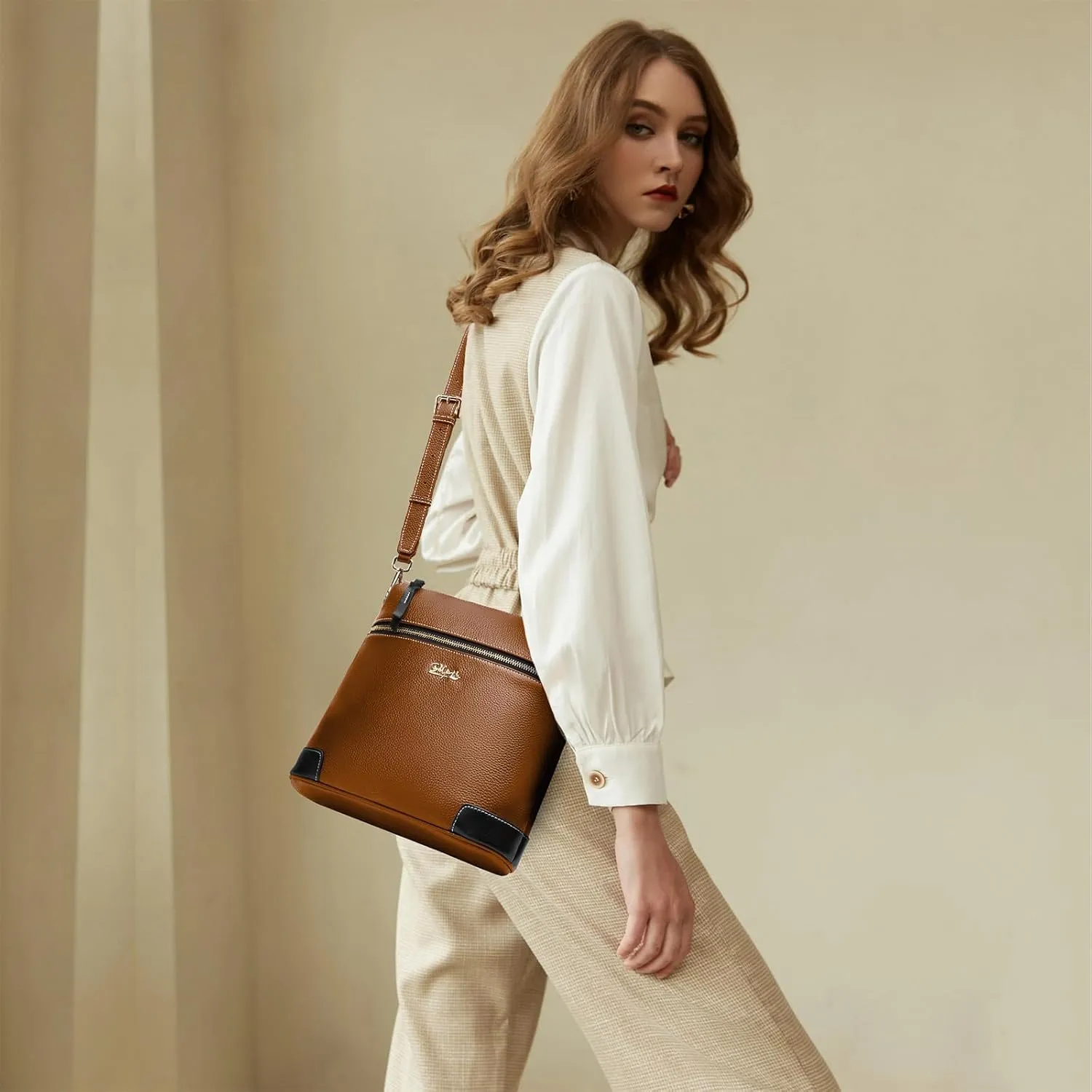 BOYATU Genuine Leather Crossbody Bag Women: Medium Leather Shoulder Purse - Trendy Handbag Travel Adjustable Strap