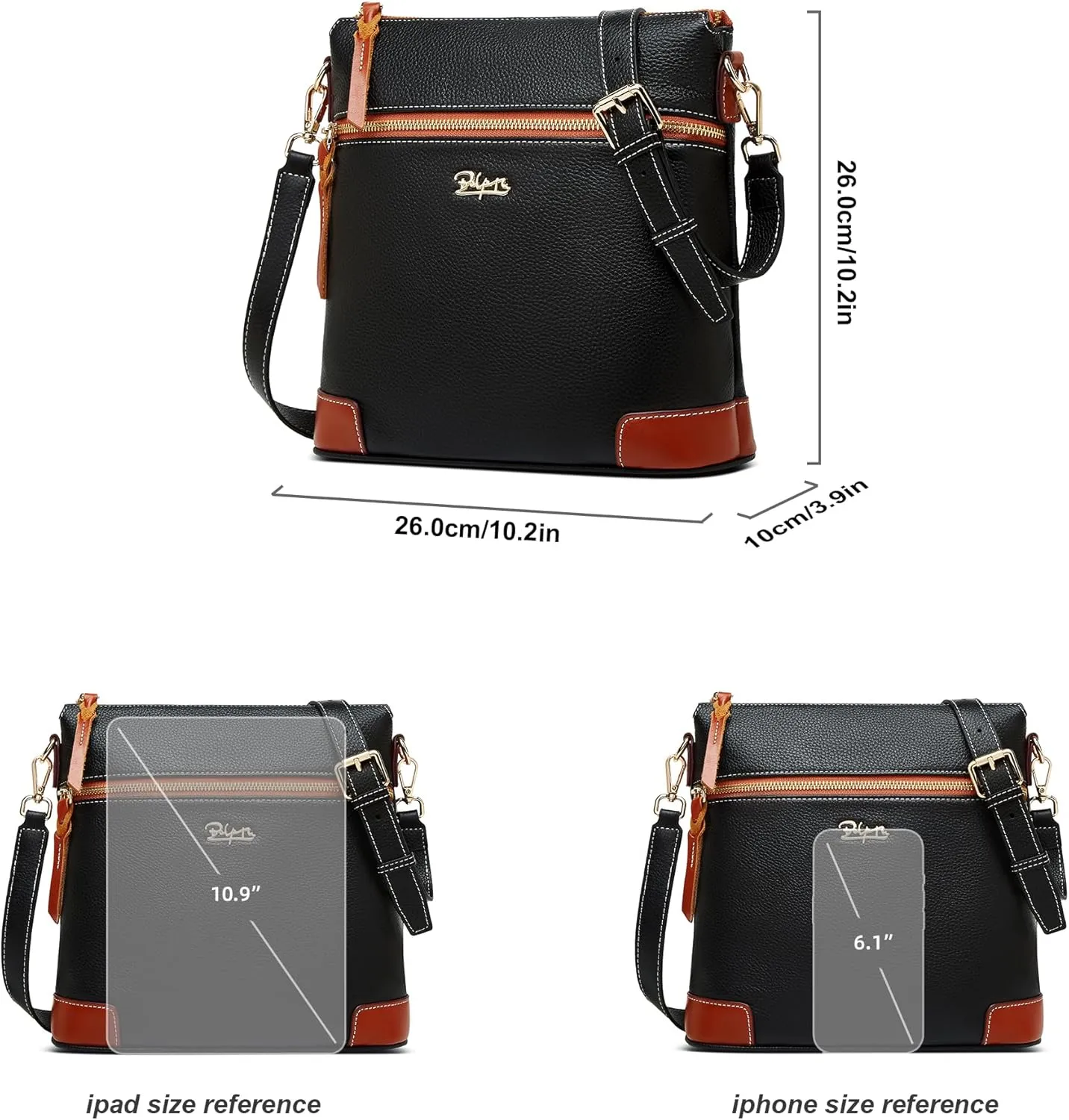 BOYATU Genuine Leather Crossbody Bag Women: Medium Leather Shoulder Purse - Trendy Handbag Travel Adjustable Strap