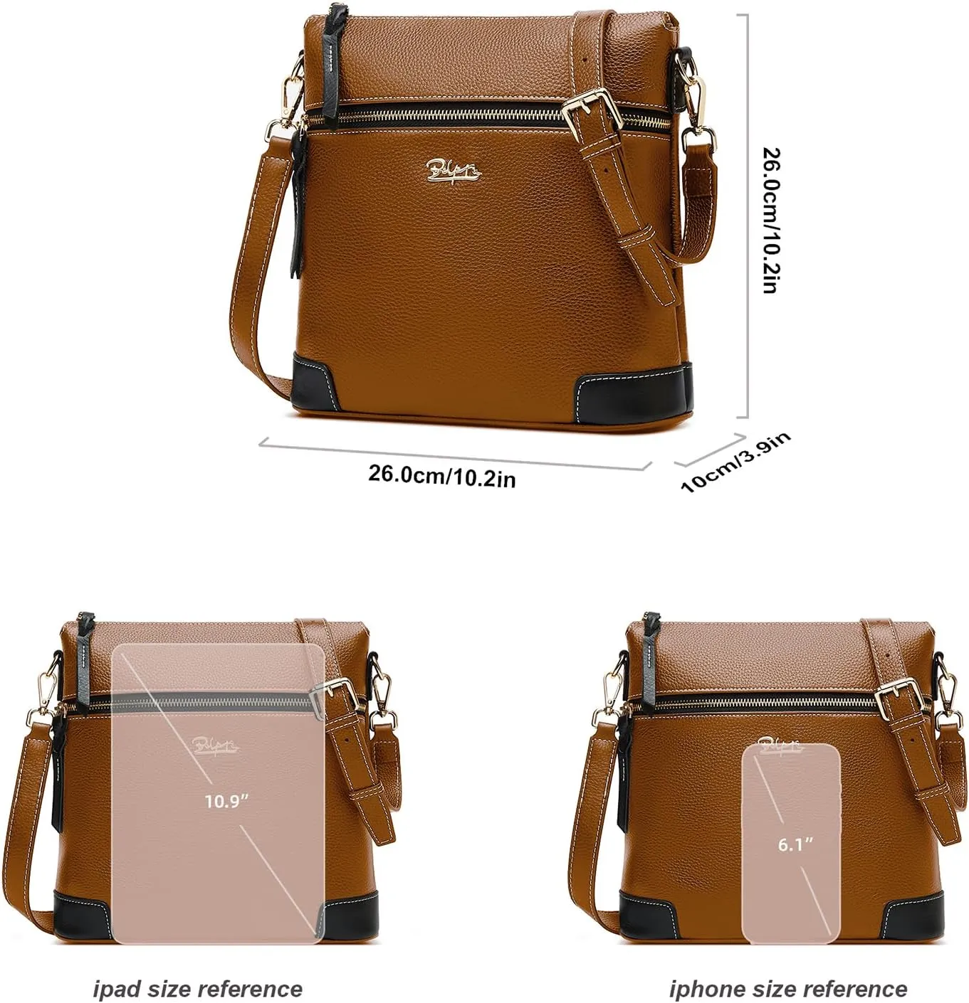 BOYATU Genuine Leather Crossbody Bag Women: Medium Leather Shoulder Purse - Trendy Handbag Travel Adjustable Strap