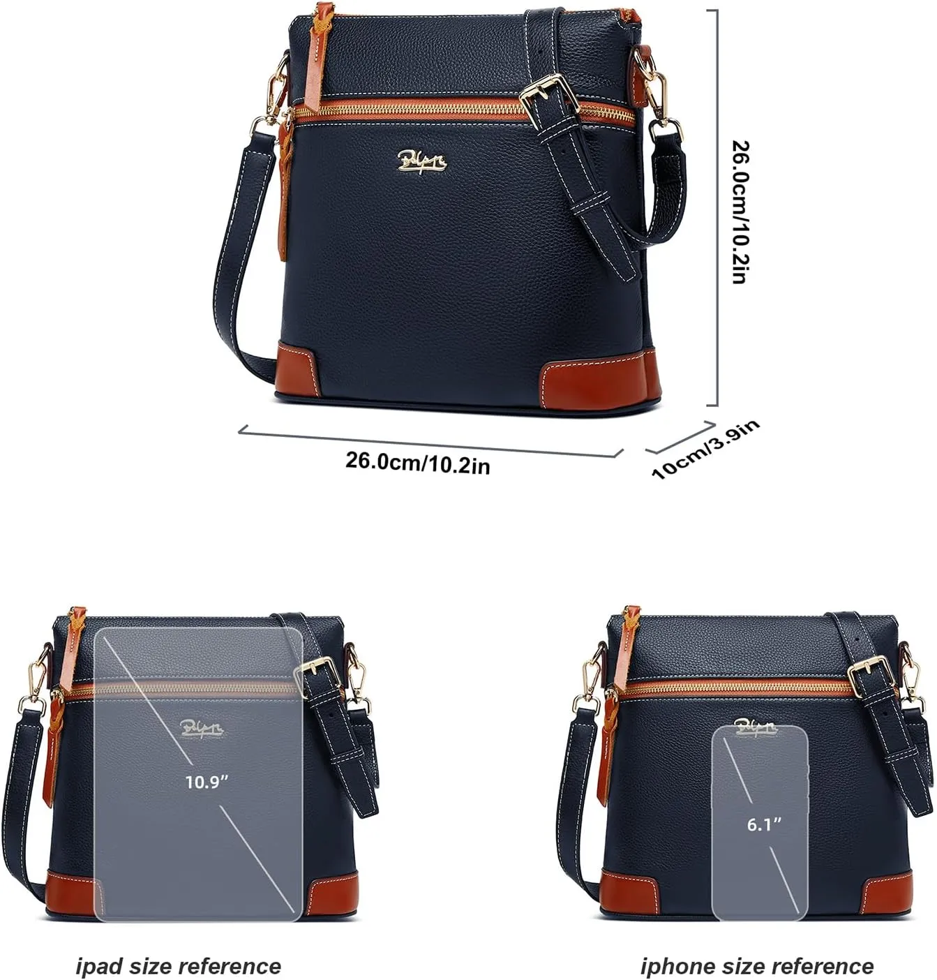 BOYATU Genuine Leather Crossbody Bag Women: Medium Leather Shoulder Purse - Trendy Handbag Travel Adjustable Strap