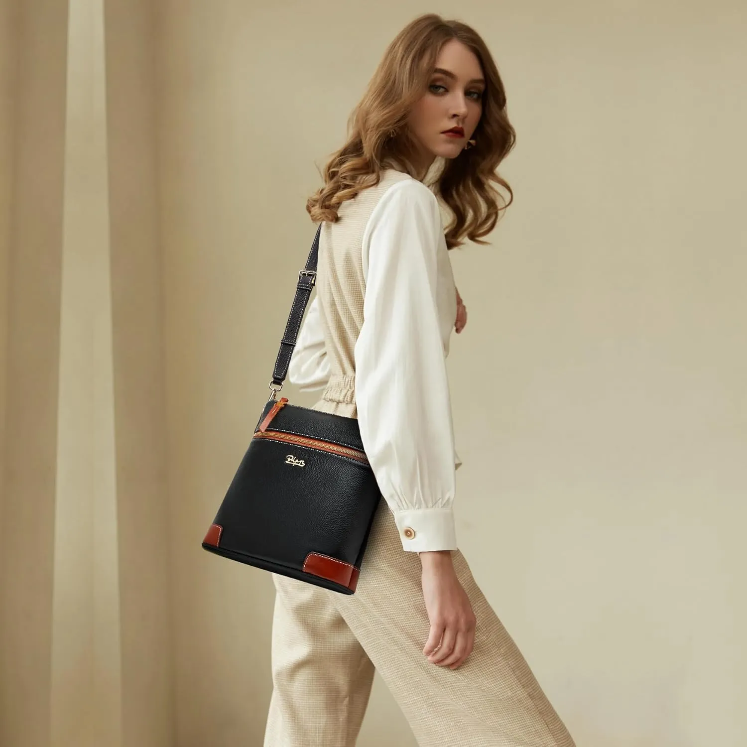 BOYATU Genuine Leather Crossbody Bag Women: Medium Leather Shoulder Purse - Trendy Handbag Travel Adjustable Strap