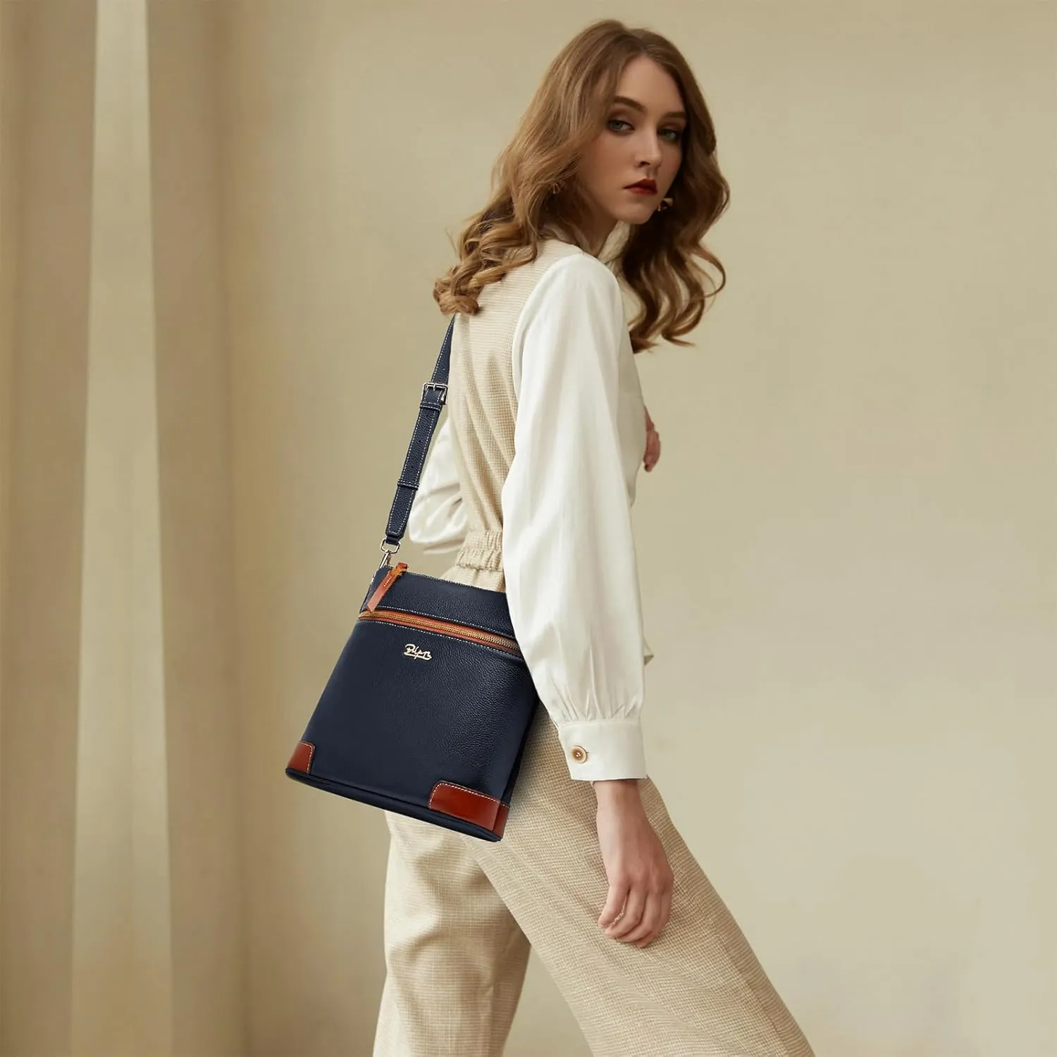 BOYATU Genuine Leather Crossbody Bag Women: Medium Leather Shoulder Purse - Trendy Handbag Travel Adjustable Strap