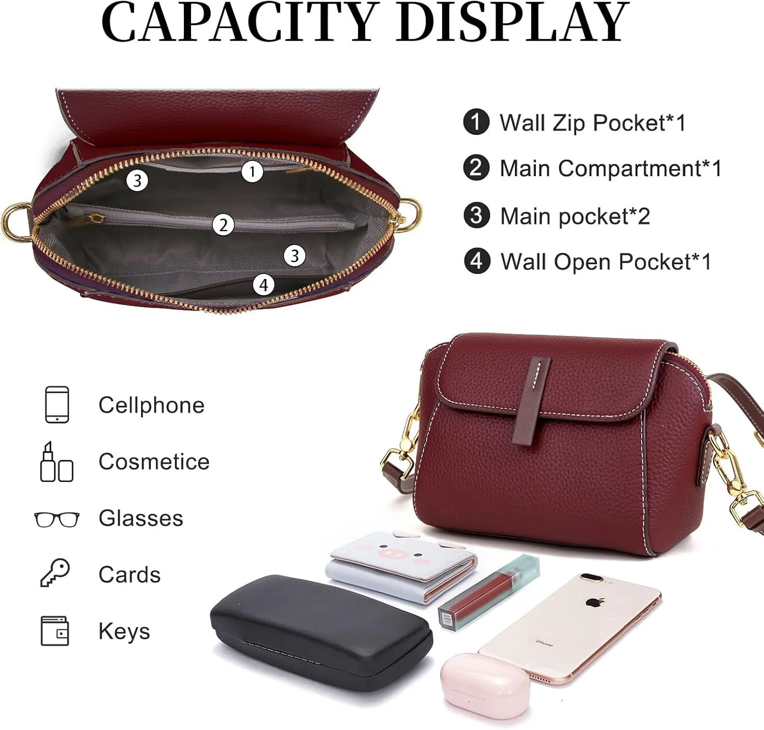 BOYATU Small Leather Crossbody Bags for Women: Genuine Leather Purse for Ladies - Retro Shoulder Handbags for Travel Commute