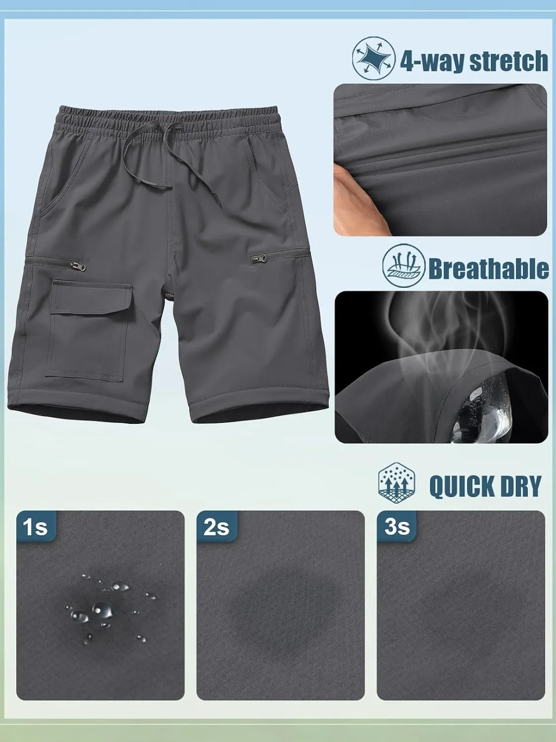Boys Kids Hiking Cargo Pants, Youth Outdoor Quick Dry UPF 50 Lightweight Waterproof Climbing Caming Safari Convertible Pants
