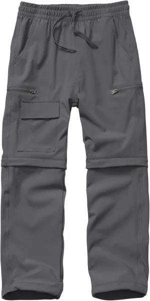Boys Kids Hiking Cargo Pants, Youth Outdoor Quick Dry UPF 50 Lightweight Waterproof Climbing Caming Safari Convertible Pants