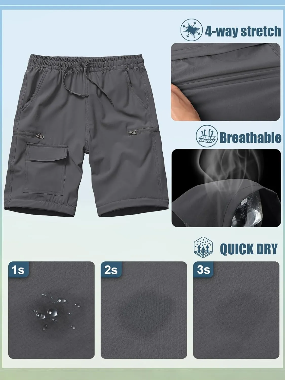 Boys Kids Hiking Cargo Pants, Youth Outdoor Quick Dry UPF 50 Lightweight Waterproof Climbing Caming Safari Convertible Pants