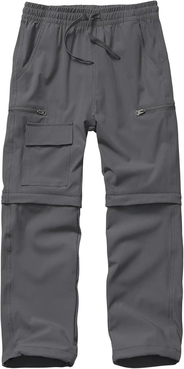 Boys Kids Hiking Cargo Pants, Youth Outdoor Quick Dry UPF 50 Lightweight Waterproof Climbing Caming Safari Convertible Pants